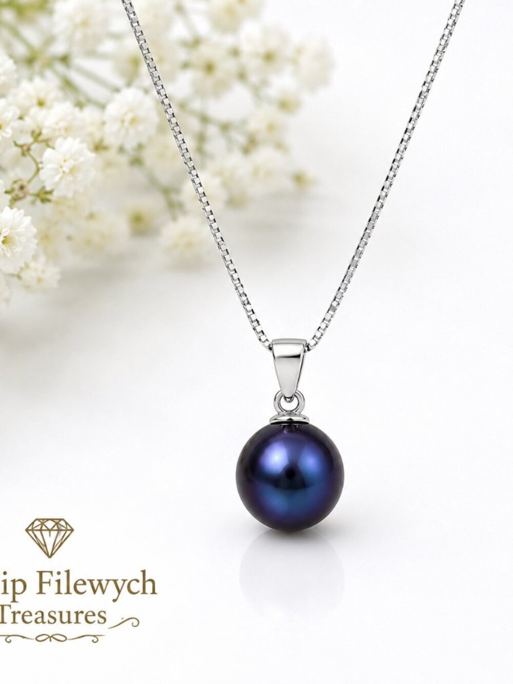 NC-12--Blue Freshwater Cultured Pearl Pendant Necklace 18" Silver Chain